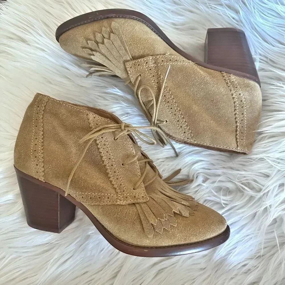 MADEWELL x 1937 | Suede Leather "Aberdeen" Tan Fringe Ankle Boots Booties | 9